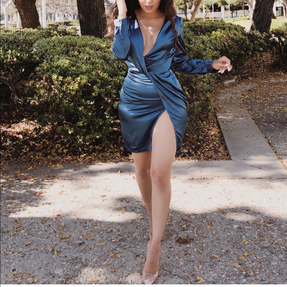 Blue satin  dress